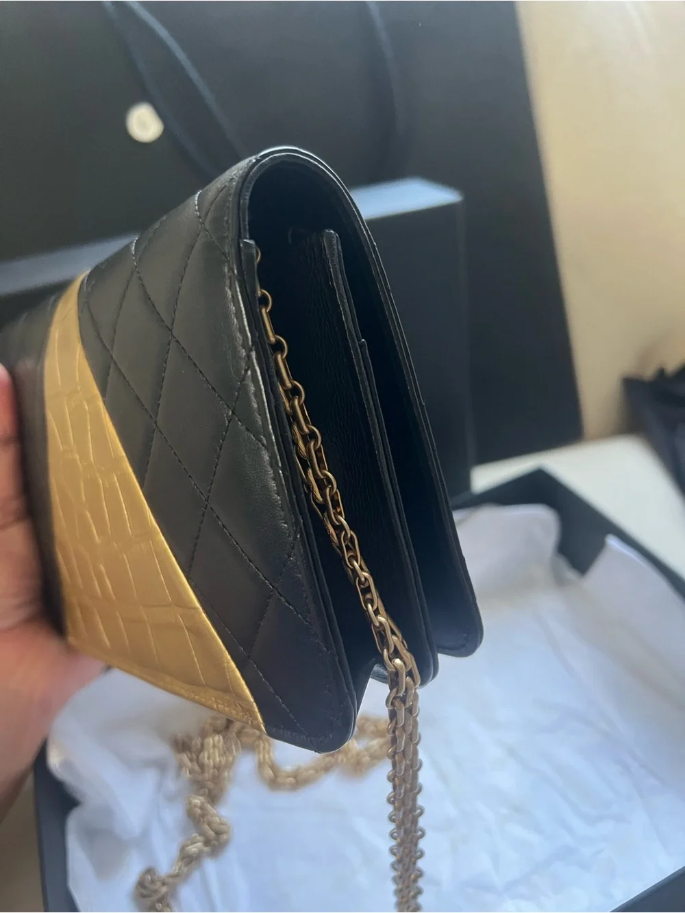 Chanel Reissue 2.55 crocodile Embossed and Lambskin leather WOC crossbody